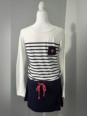 Etam Girls Size M (13/14) Striped Long Sleeve Dress with Heart Pocket